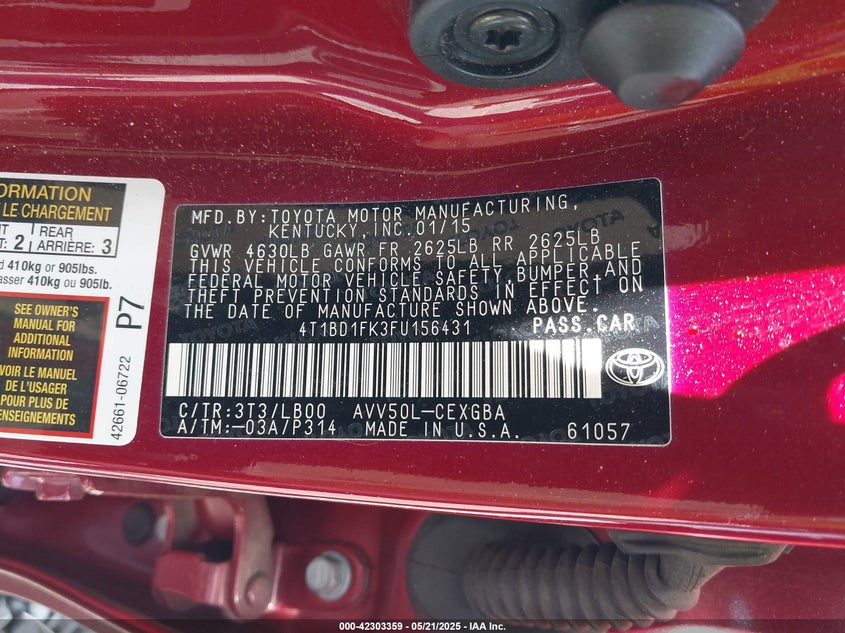 2015 TOYOTA CAMRY HYBRID XLE - 4T1BD1FK3FU156431