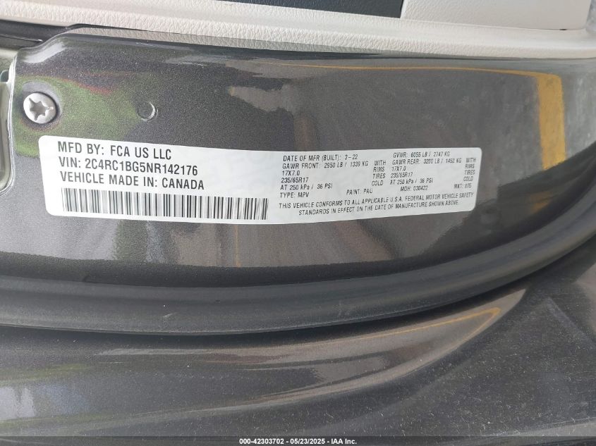 2022 Chrysler Pacifica Touring L VIN: 2C4RC1BG5NR142176 Lot: 42303702