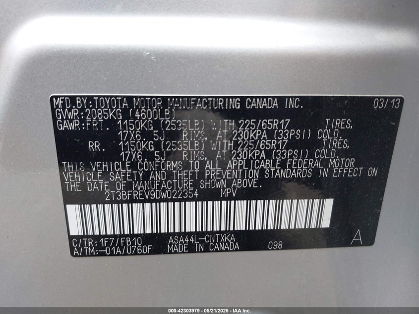 2013 TOYOTA RAV4 LE - 2T3BFREV9DW022354