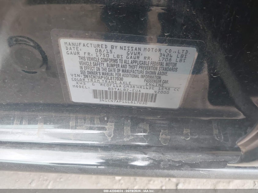 2016 NISSAN VERSA - 3N1CN7AP1GL817030