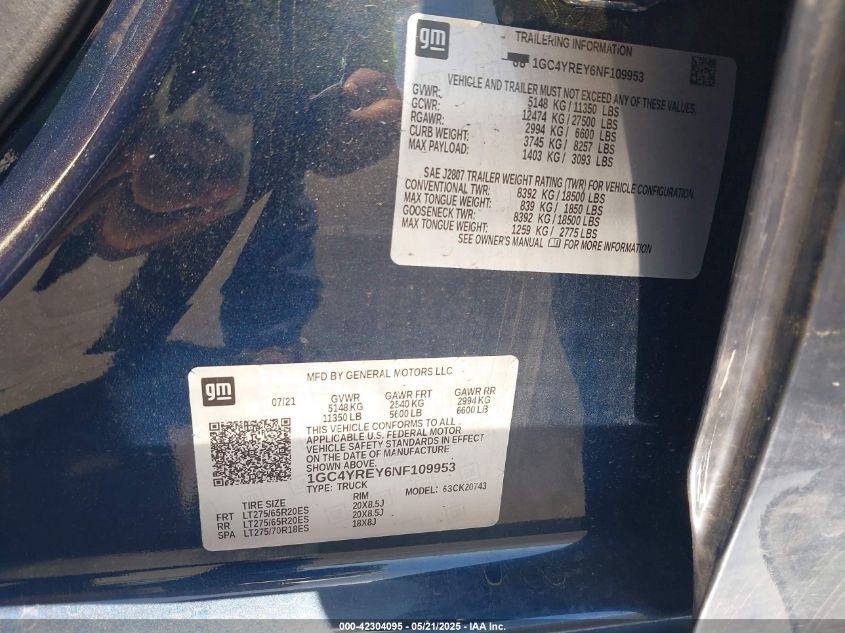 2022 Chevrolet Silverado 2500 - 1GC4YREY6NF109953