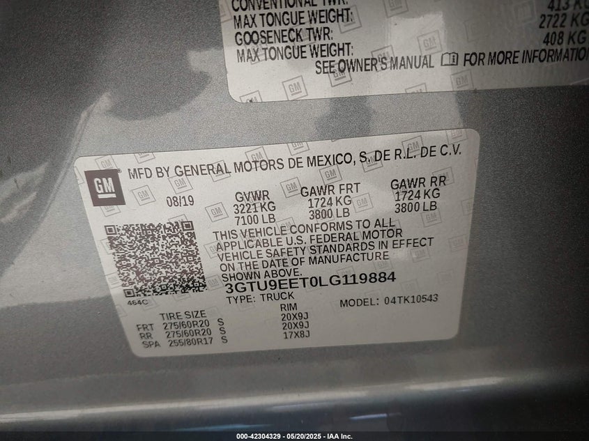 2020 GMC SIERRA 1500 4WD  SHORT BOX AT4 - 3GTU9EET0LG119884