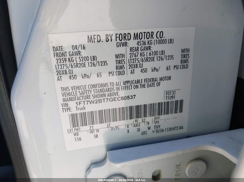 2016 FORD F-250 LARIAT - 1FT7W2BT7GEC60537