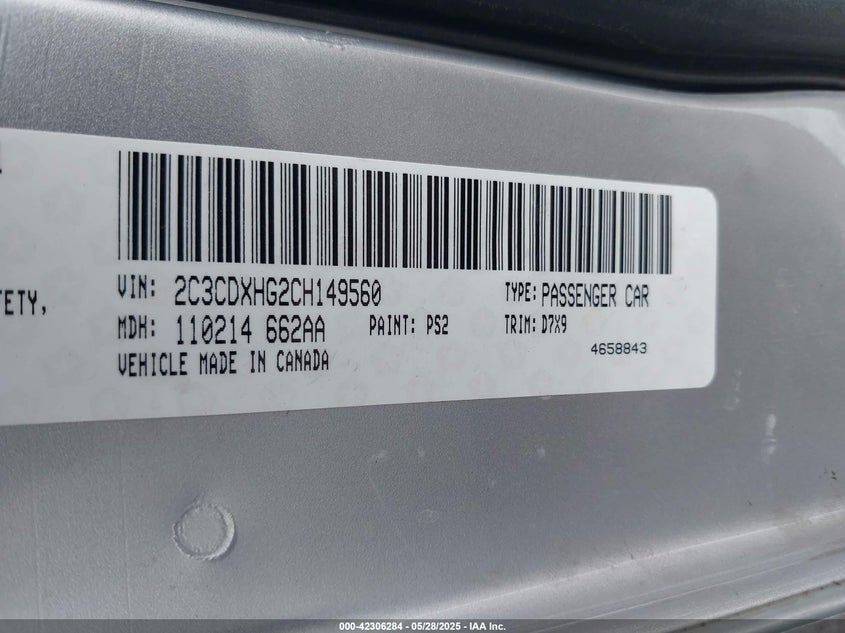 2012 Dodge Charger Sxt VIN: 2C3CDXHG2CH149560 Lot: 42306284