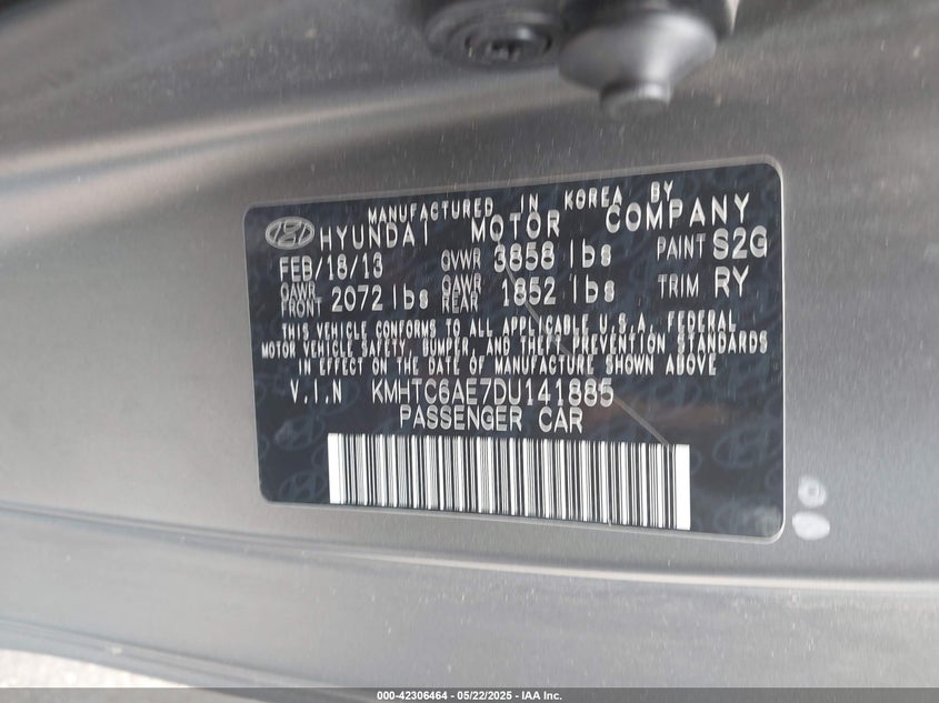 2013 HYUNDAI VELOSTER VIN: KMHTC6AE7DU141885