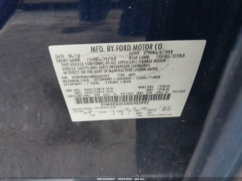 2011 FORD FLEX VIN: 2FMHK6DC0BBD03992