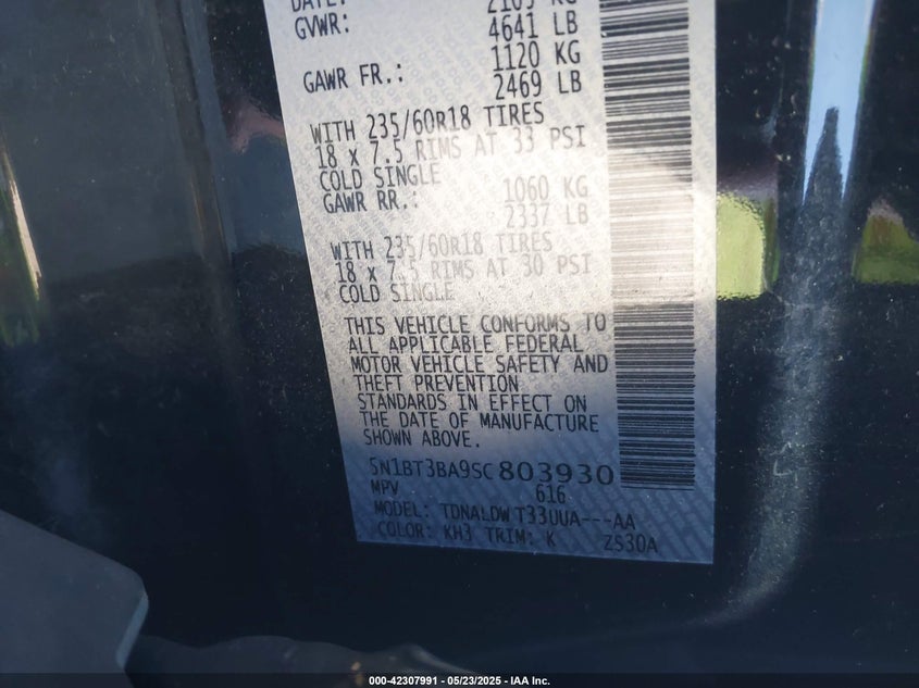 VIN 5N1BT3BA9SC803930 2025 NISSAN ROGUE SV FWD