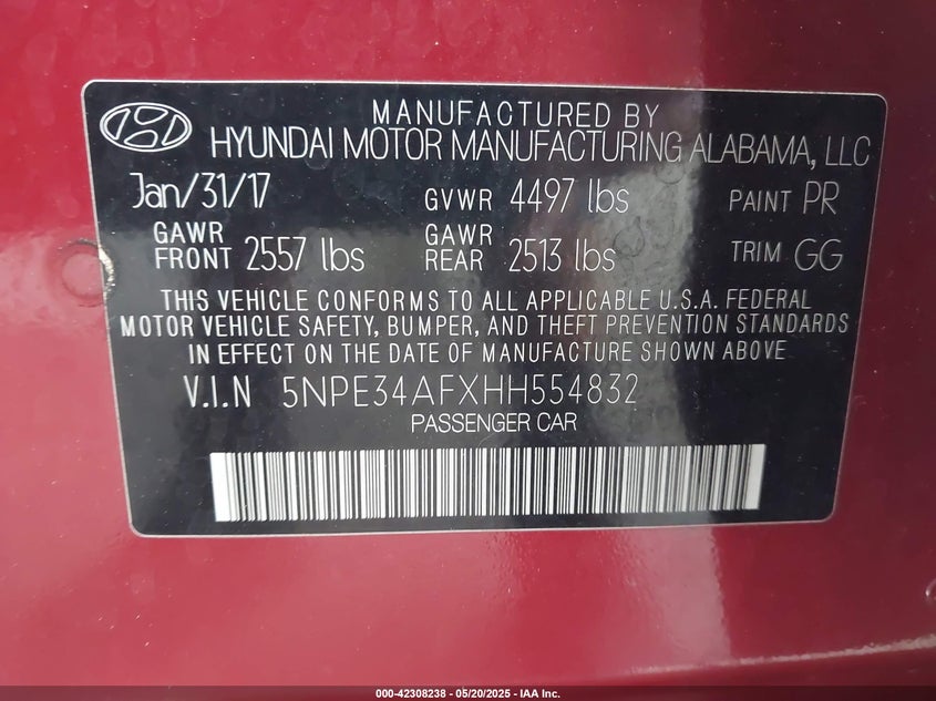 2017 HYUNDAI SONATA SPORT - 5NPE34AFXHH554832