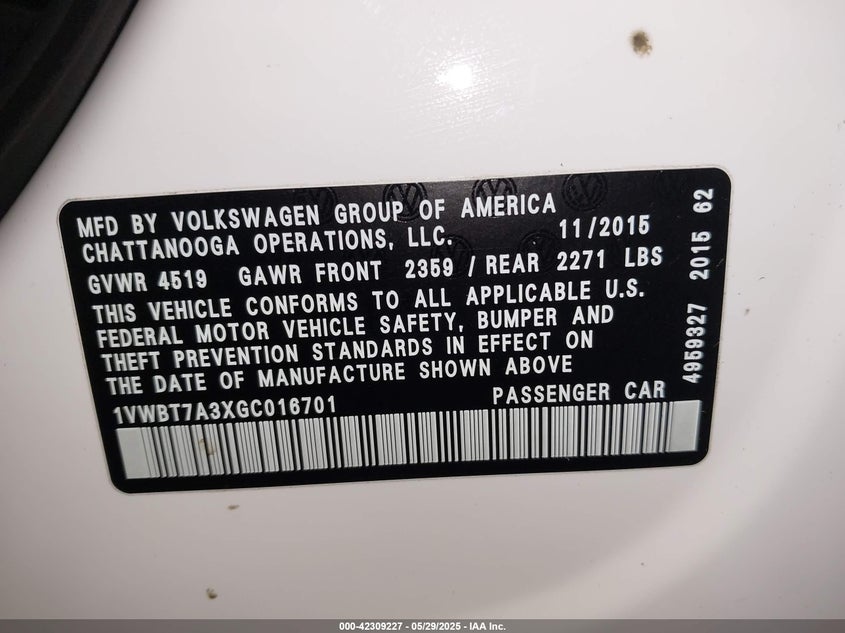 2016 VOLKSWAGEN PASSAT 1.8T SE - 1VWBT7A3XGC016701