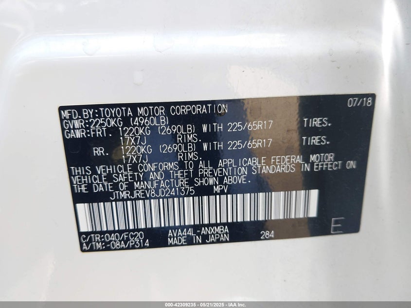 2018 TOYOTA RAV4 HYBRID XLE - JTMRJREV8JD241375