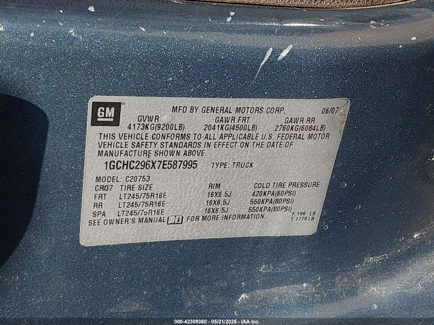 2007 Chevrolet Silverado 2500Hd Lt1/Lt2/Ltz/Work Truck VIN: 1GCHC296X7E58799 Lot: 42309360