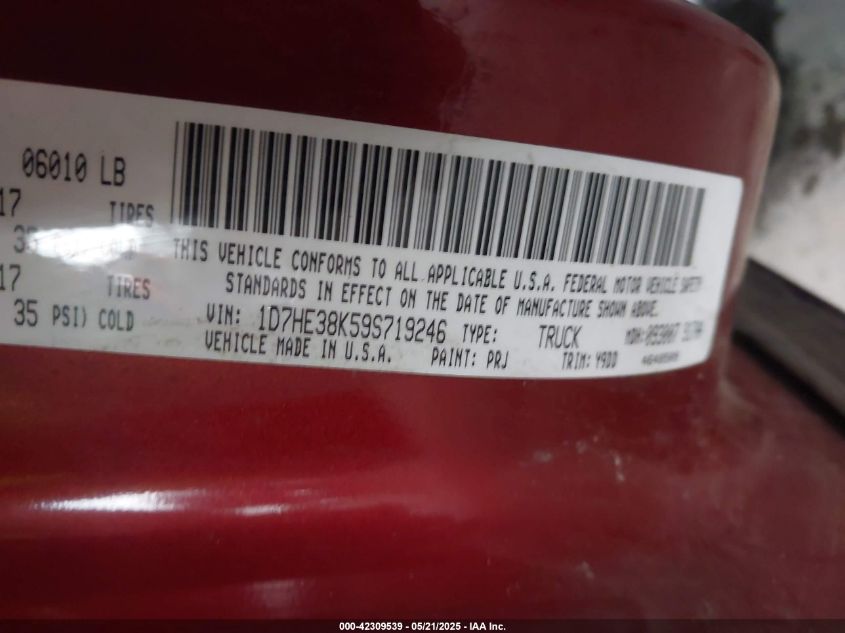 2009 Dodge Dakota Bighorn/Lonestar VIN: 1D7HE38K59S719246 Lot: 42309539