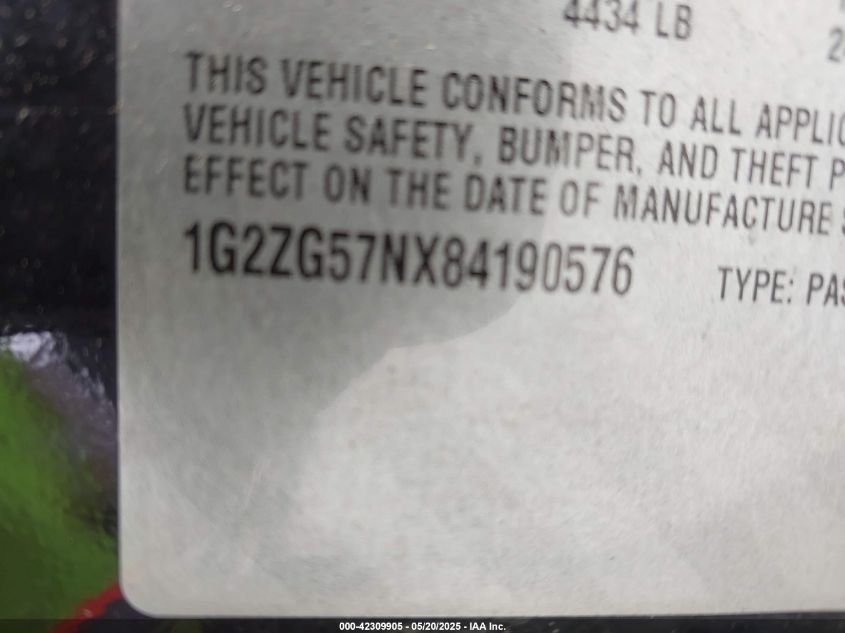 2008 Pontiac G6 VIN: 1G2ZG57NX84190576 Lot: 42309905