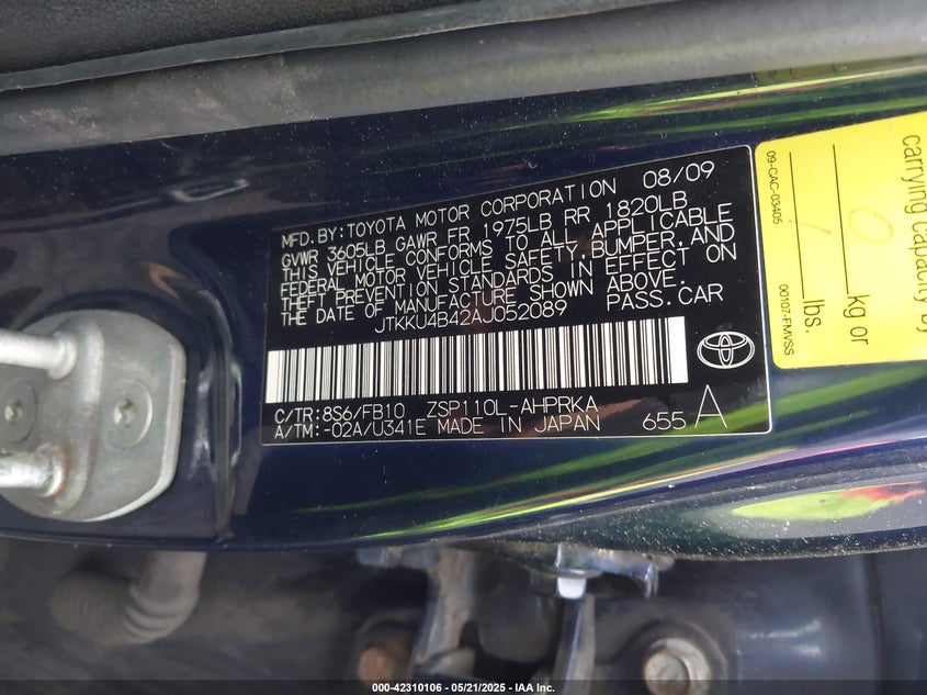 2010 TOYOTA SCION XD VIN: JTKKU4B42AJ052089