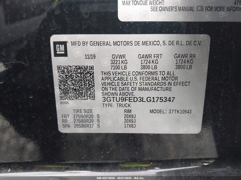 2020 GMC SIERRA 1500 4WD  SHORT BOX DENALI - 3GTU9FED3LG175347