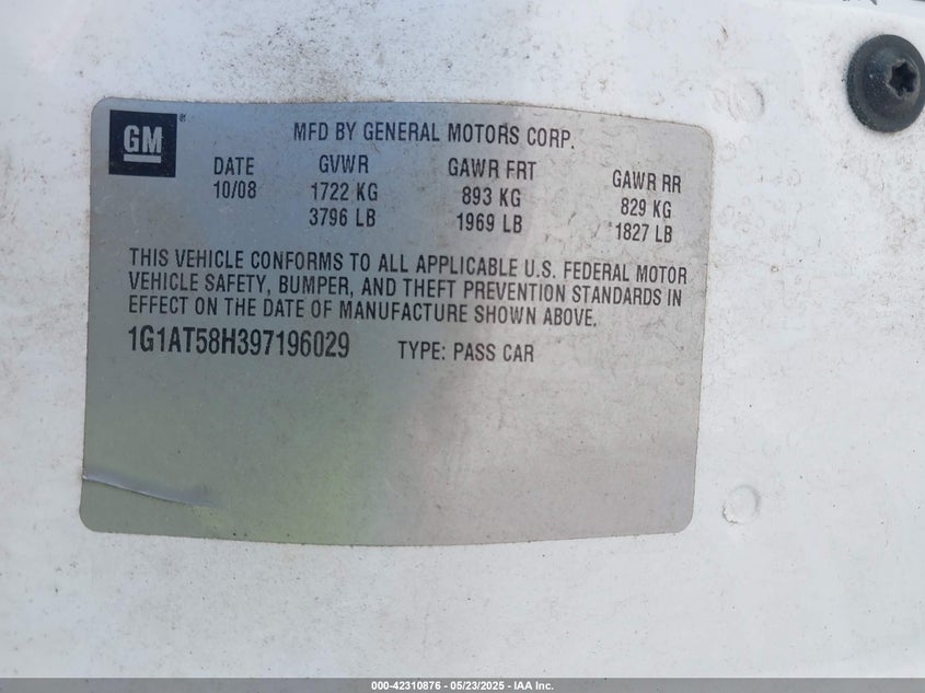 2009 CHEVROLET COBALT VIN: 1G1AT58H397196029