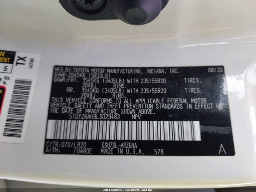 2020 Toyota Highlander - 5TDYZRAH9LS029483