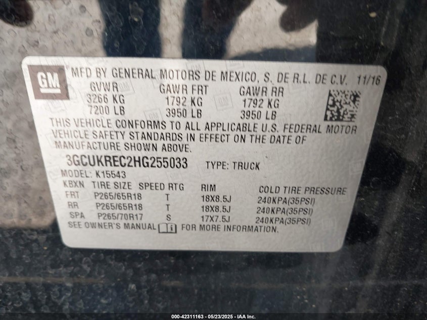 2017 CHEVROLET SILVERADO 1500 2LT - 3GCUKREC2HG255033