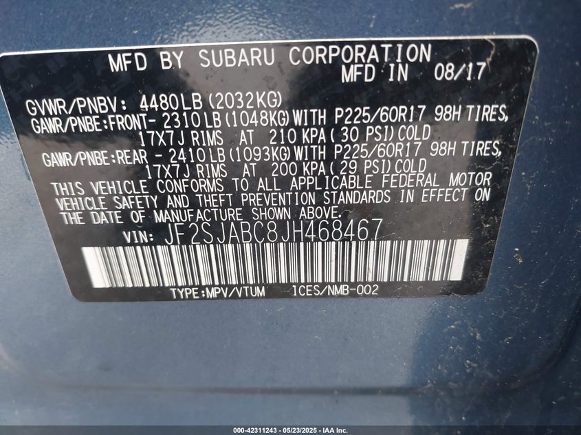 2018 SUBARU FORESTER 2.5I - JF2SJABC8JH468467