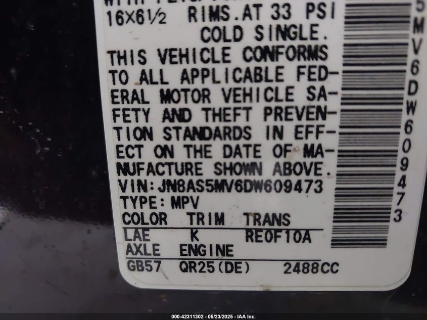 2013 NISSAN ROGUE VIN: JN8AS5MV6DW609473