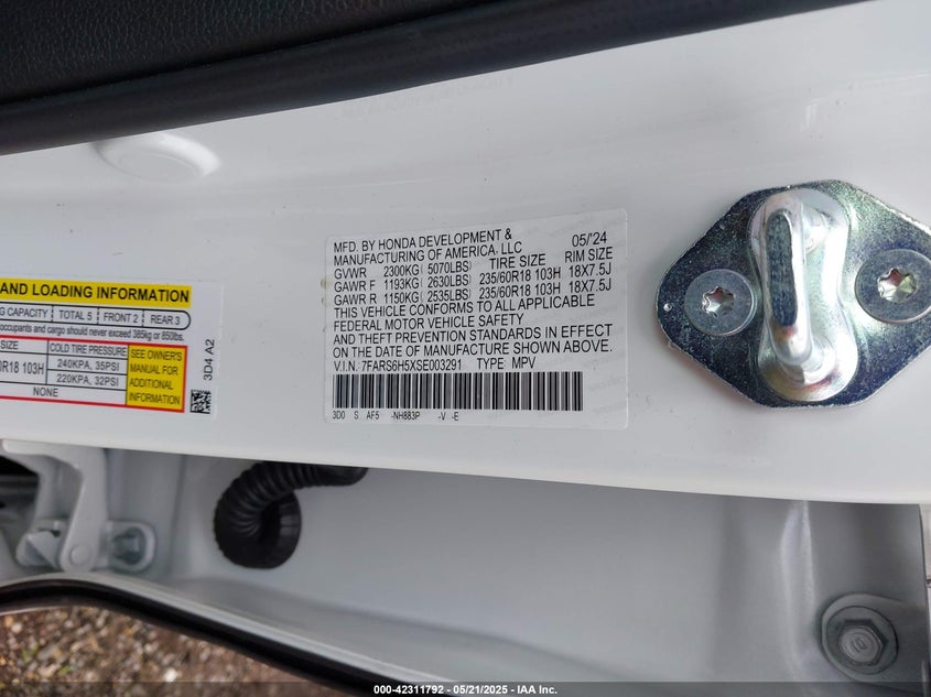 2025 HONDA CR-V VIN: 7FARS6H5XSE003291