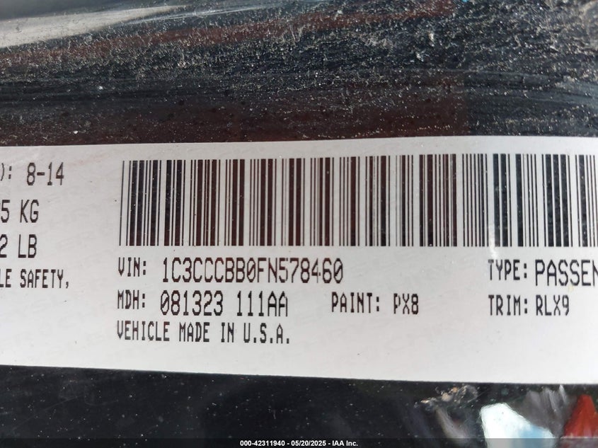 2015 CHRYSLER 200 S - 1C3CCCBB0FN578460