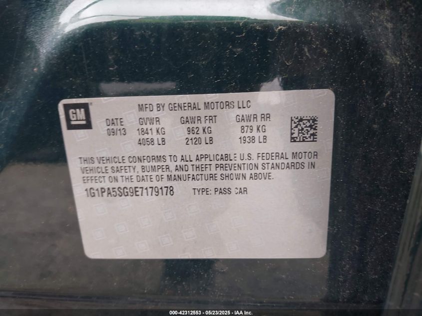 2014 Chevrolet Cruze Ls Auto VIN: 1G1PA5SG9E7179178 Lot: 42312553