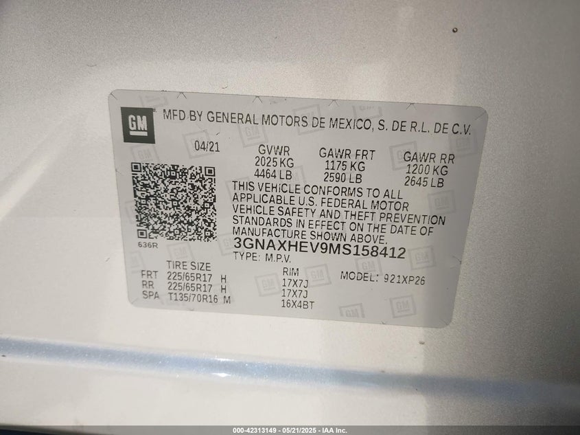 2021 CHEVROLET EQUINOX FWD LS - 3GNAXHEV9MS158412