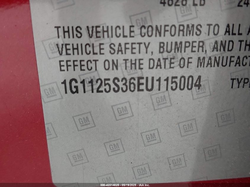 2014 Chevrolet Impala 2Lt VIN: 1G1125S36EU115004 Lot: 42314025