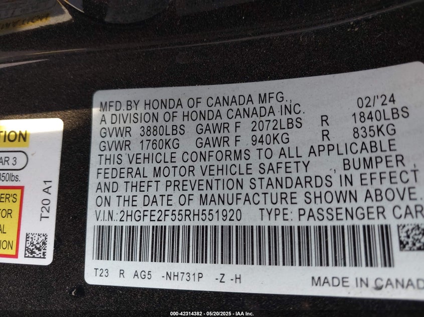 2024 HONDA CIVIC SPORT - 2HGFE2F55RH551920