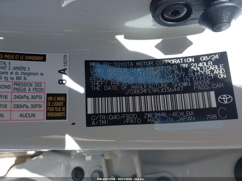 2024 TOYOTA COROLLA HYBRID LE - JTDBCMFE9RJ036447