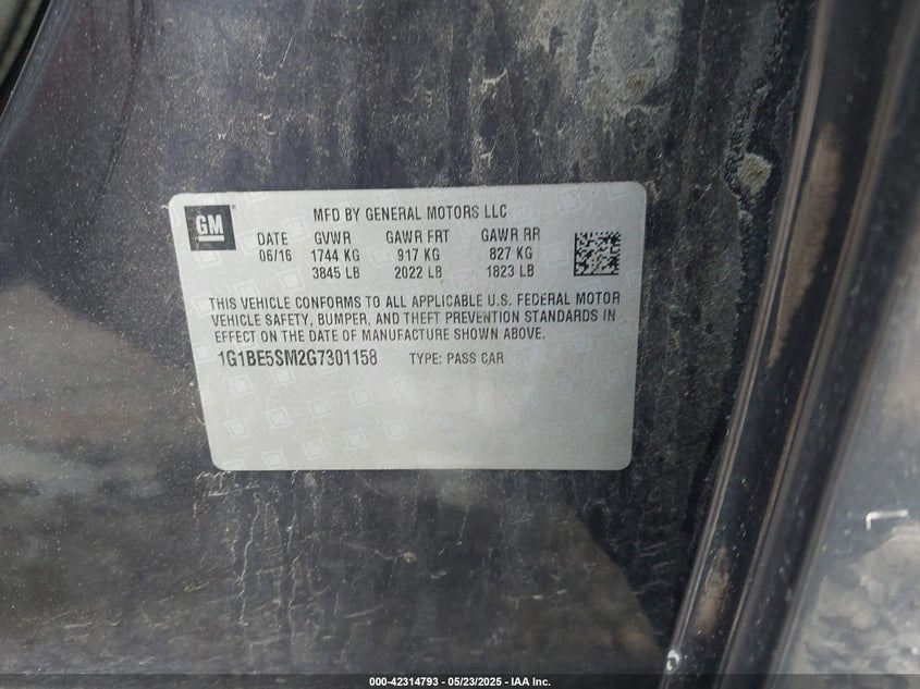 2016 CHEVROLET CRUZE LT - 1G1BE5SM2G7301158