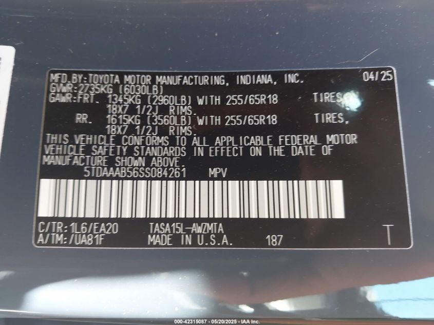 2025 Toyota Highlander - 5TDAAAB56SS084261