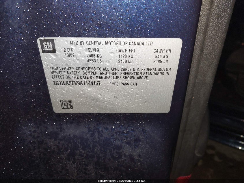 2010 CHEVROLET IMPALA VIN: 2G1WA5EK9A1144157