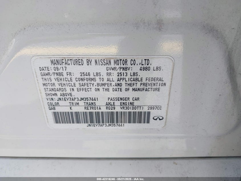 2018 INFINITI Q50 3.0T LUXE - JN1EV7AP3JM357441