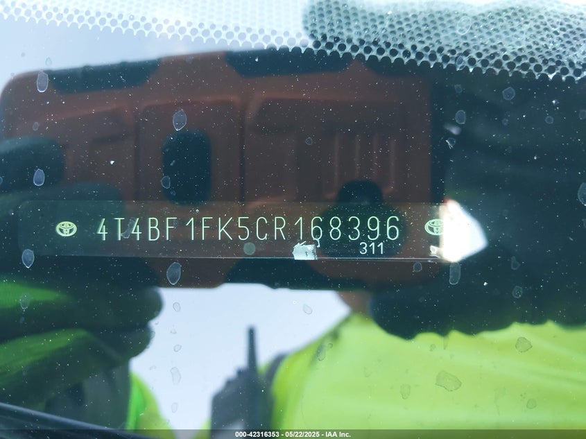 2012 TOYOTA CAMRY VIN: 4T4BF1FK5CR168396