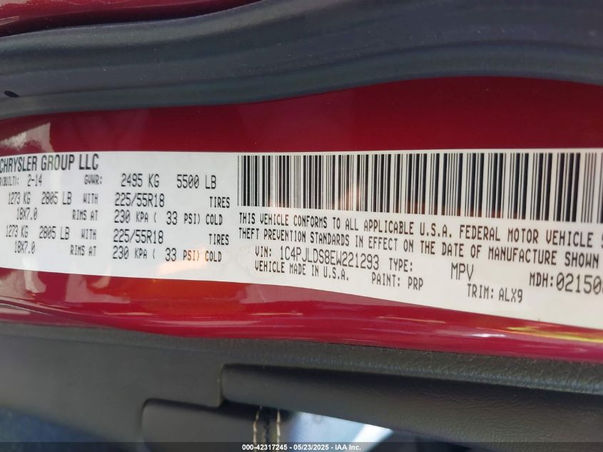 2014 Jeep Cherokee Limited VIN: 1C4PJLDS8EW221293 Lot: 43783974