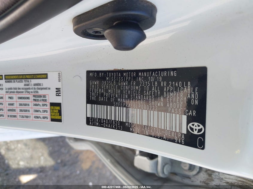 2020 TOYOTA COROLLA LE - 5YFEPRAE6LP080222