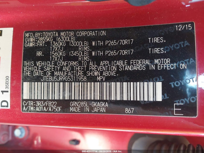 2016 TOYOTA 4RUNNER SR5 - JTEBU5JR9G5311958