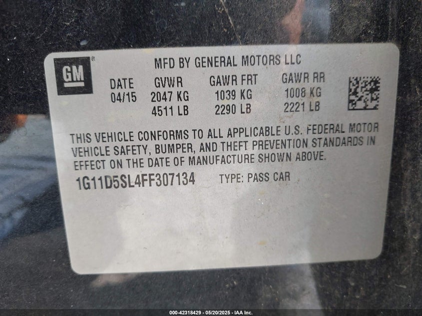 2015 CHEVROLET MALIBU 2LT - 1G11D5SL4FF307134