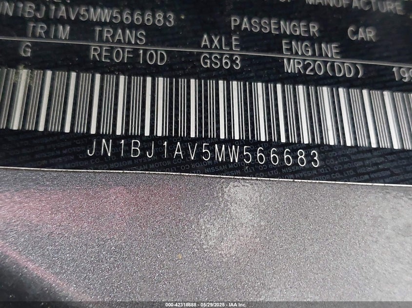 2021 NISSAN ROGUE SPORT VIN: JN1BJ1AV5MW566683