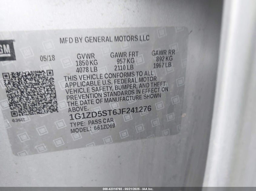 2018 CHEVROLET MALIBU LT - 1G1ZD5ST6JF241276