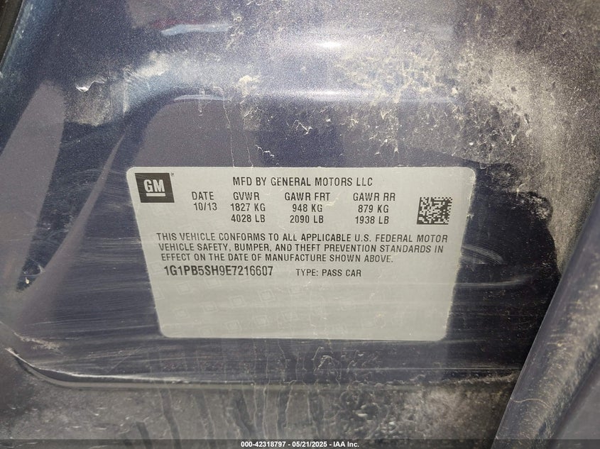 2014 CHEVROLET CRUZE LS MANUAL - 1G1PB5SH9E7216607