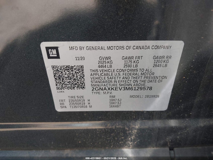 2021 CHEVROLET EQUINOX FWD LT - 02GNAXKEV3M612957