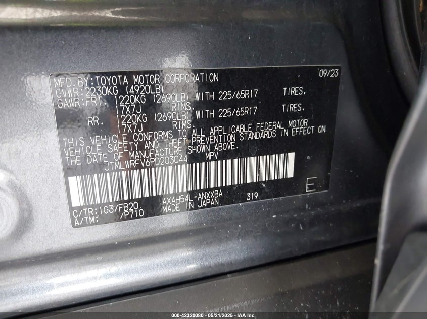 2023 TOYOTA RAV4 VIN: JTMLWRFV6PD203044