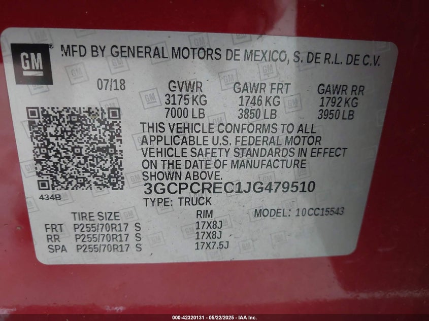 2018 CHEVROLET SILVERADO 1500 1LT - 3GCPCREC1JG479510