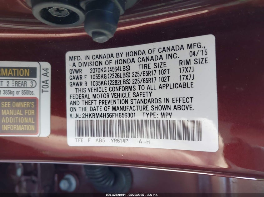 2015 HONDA CR-V EX - 2HKRM4H56FH656301