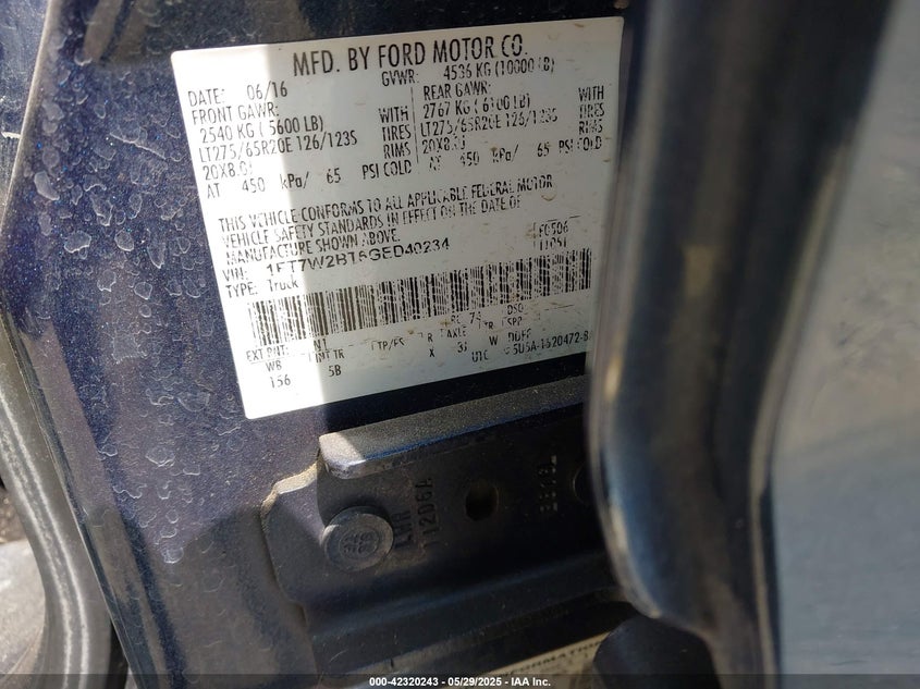 1FT7W2BT6GED40234 2016 FORD F250 photo no. 9