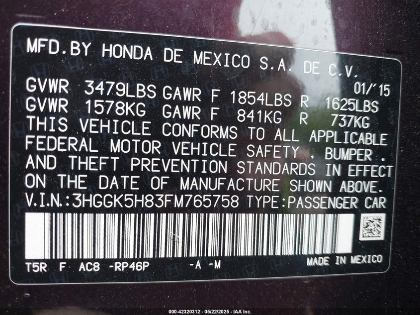 2015 HONDA FIT EX/EX-L - 3HGGK5H83FM765758