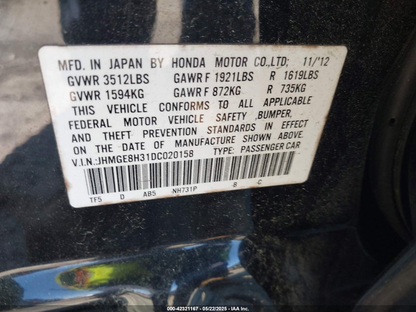 2013 HONDA FIT - JHMGE8H31DC020158
